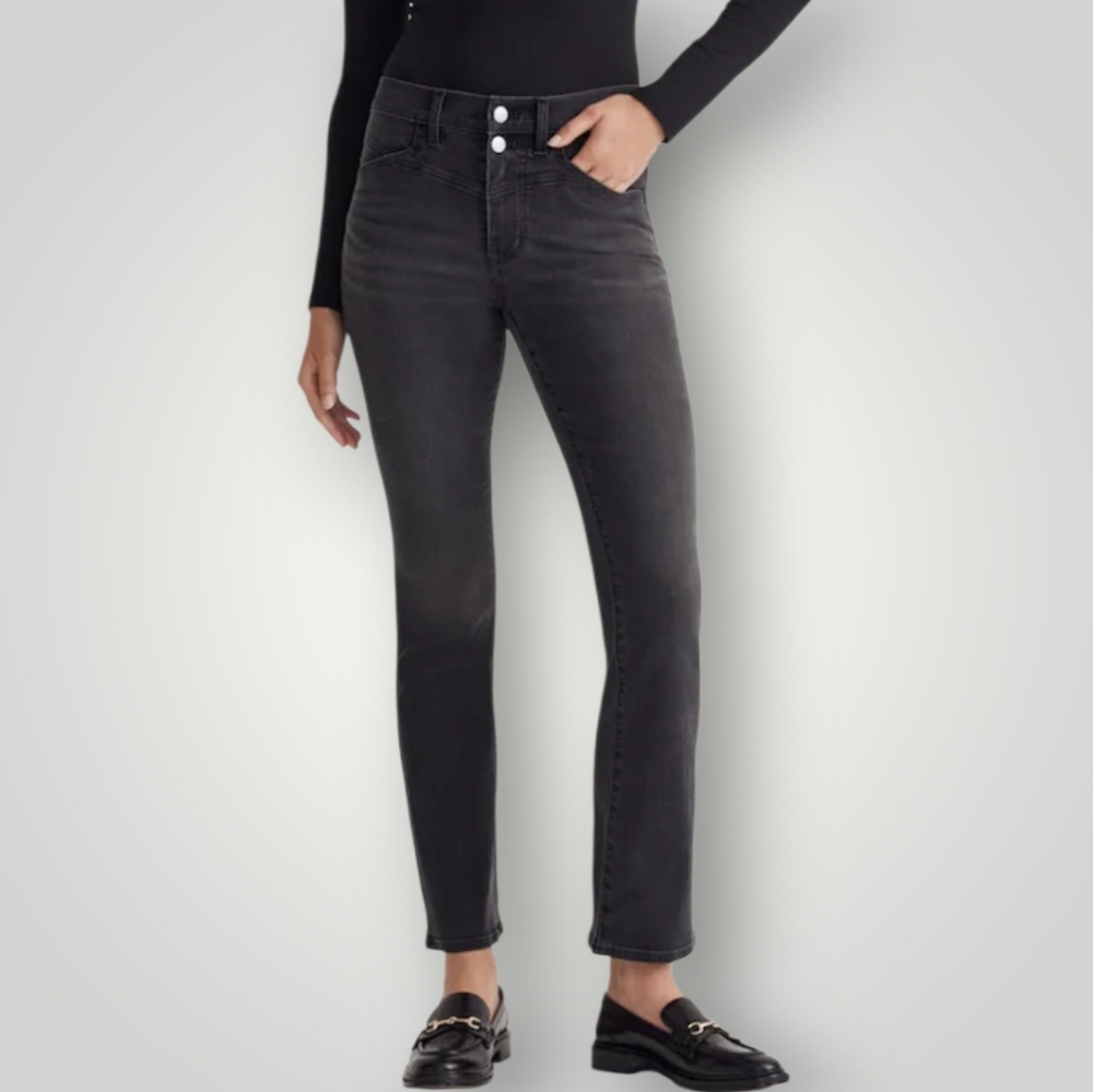 Madewell Mid-Rise Kick Out Cropped Flare Jeans 33 Black‎ Faded Wash Y2K Boot